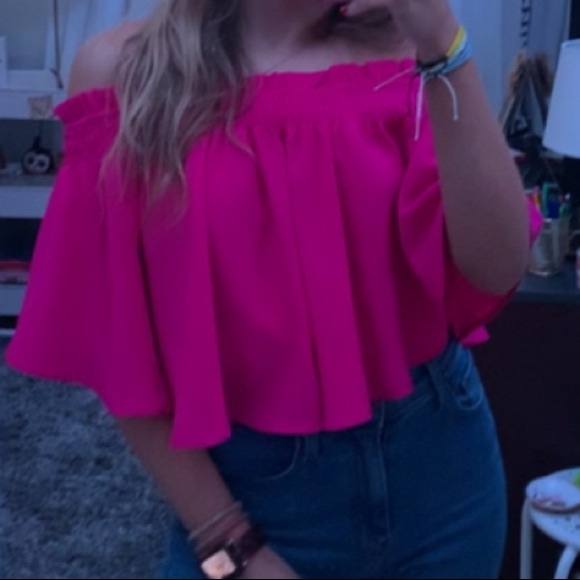 Hot Pink off the shoulder top - Picture 2 of 2